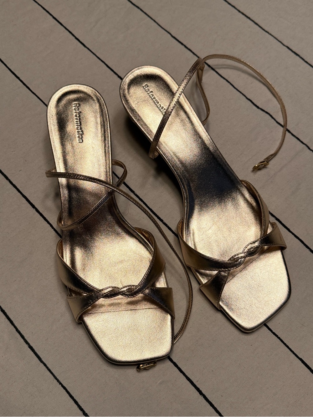 Reformation Metallic Gold Braided Strap Flat Sandals
